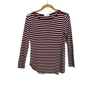 A.Gain Womens Sz M Soft Comfortable Striped Long-Sleeve Top - Burgundy/White